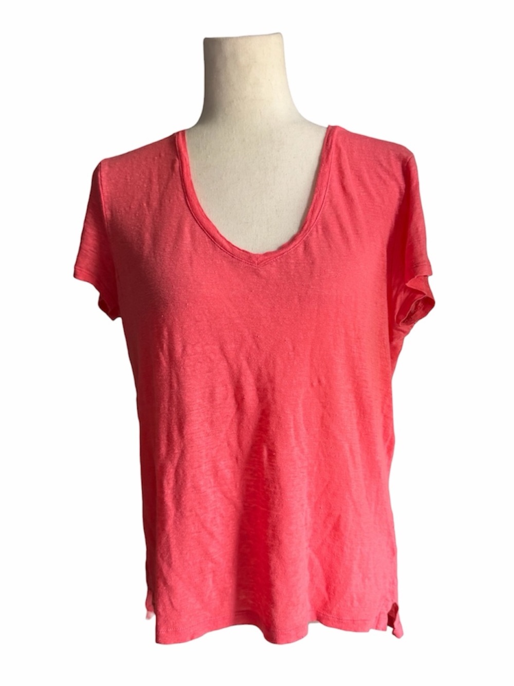 Gap 100% linen Women’s Coral Salmon V-Neck Short Sleeve boyfriend Tee Small